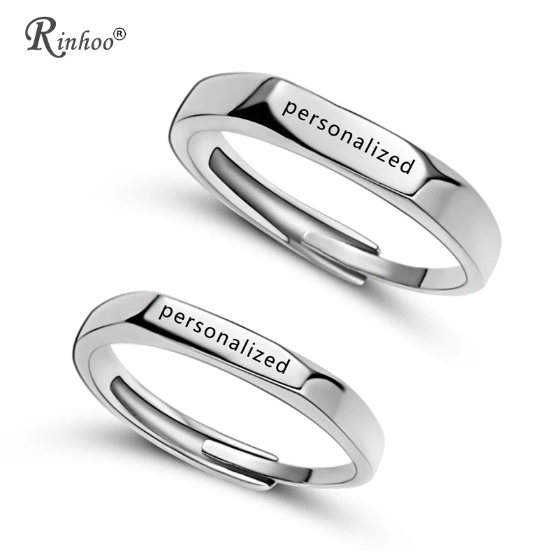 

RINHOO 2p Stainless Steel Personality Rings For Women Men Jewelry Engraved Name Letters Word Rings Valentine's Day Gift