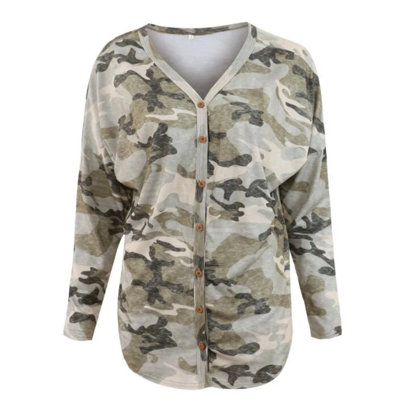 

Sexy V-neck Cardigan Camouflage Top Fashion Casual Printed T-Shirt New Style Long Sleeve Shirt Women T Shirt