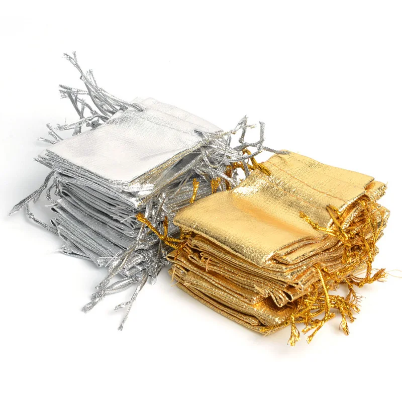 100pcs Silver Golden Metallic Foil Cloth Organza Pouches Wedding Decoration Gifts Craft Candy Drawable Packaging Bags | Дом и сад