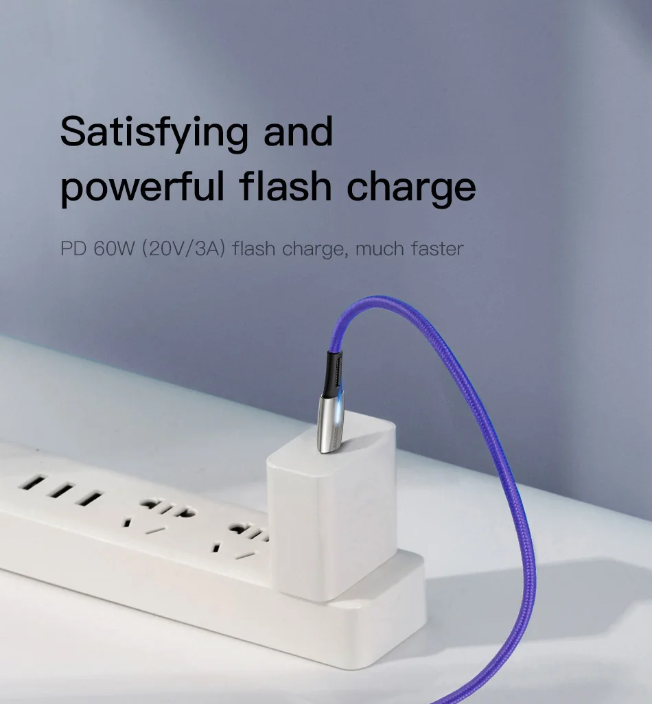 Кабель Baseus PD 60 Вт USB C к usb type C для MacBook Pro Xiaomi mi 9 8 Red mi K20 Pro светодиодный кабель type C Quick Charge 4,0 PD USB-C