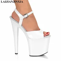 LAIJIANJINXIA New White Sexy Pole Dancing Shoes 20 CM High Heels Shoes 10 CM Platform Thin Heels Sandals Model Dance Shoes E-057