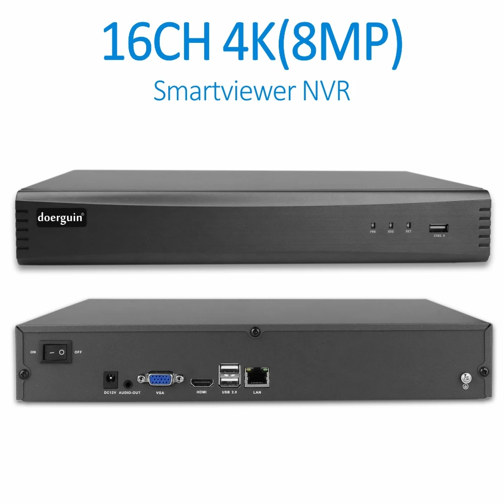 Сетевой видеорегистратор doerguin 16 каналов 4K 8 Мп поддержка Smartviewer H.264 H.265 IP камеры Ultra