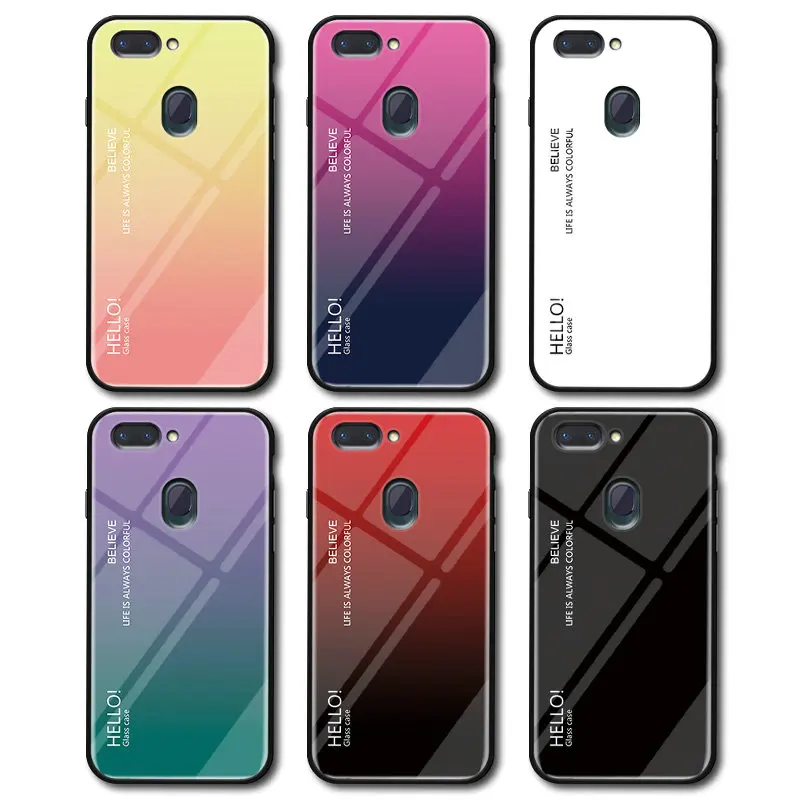 Чехол для Oppo Realme 2/Realme 1 Модный чехол из закаленного стекла с градиентом ТПУ мягким