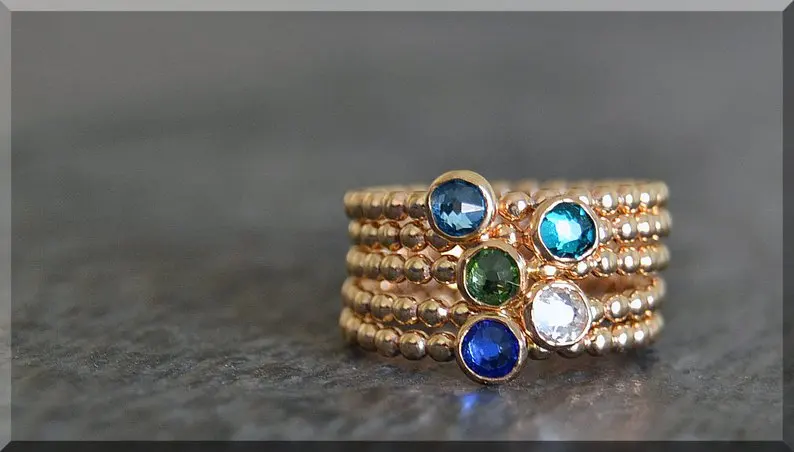 Набор из 5 14 k золотых камней несколько колец Swarovski кольцо с камнем для матери стек