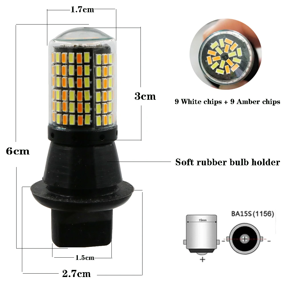 2x Canbus T20 7440 W21W 144SMD 3014 Автомобильный светодиодный дневный ходовой светильник с