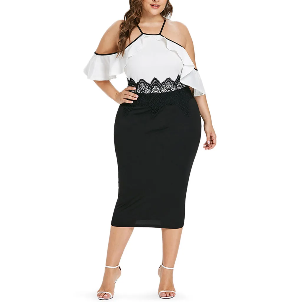 JAYCOSIN 2019 Новое Женское платье 3XL 4XL 5XL размера плюс милое кружевное средней длины