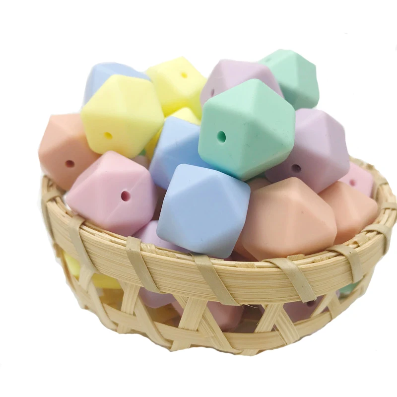 

50Pc Silicone Jewelry Large Beads 17mm Geometric/Octagona Candy Color Silicone Teething DIY Craft Nursing Necklace Teether Beads