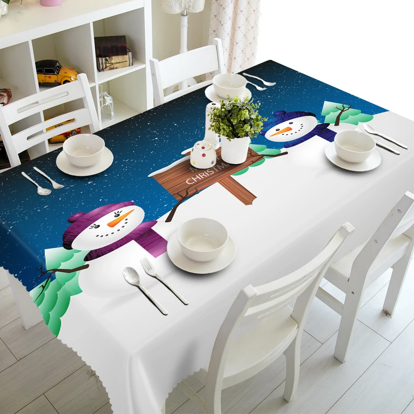 Christmas New Year 3D Round Tablecloth Sleighing Santa Claus Pattern Dustproof Thicken Polyester Cotton Rectangular Table Cloth | Дом и сад