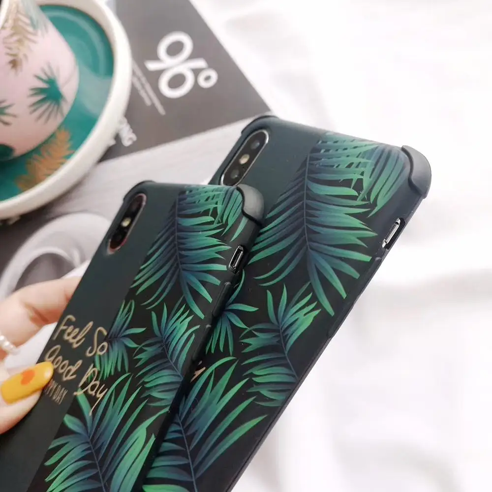 Чехол для телефона с зелеными листьями iphone 6 6S 7 8 Plus X модный матовый чехол милыми