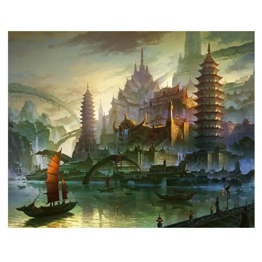castle Painting 6 DIY Рисование на холсте для украшения стен, краска по номерам 40x50 см, спортивный автомобиль, набор для рисования цифр для взрослых - Цвет: castle Painting 6