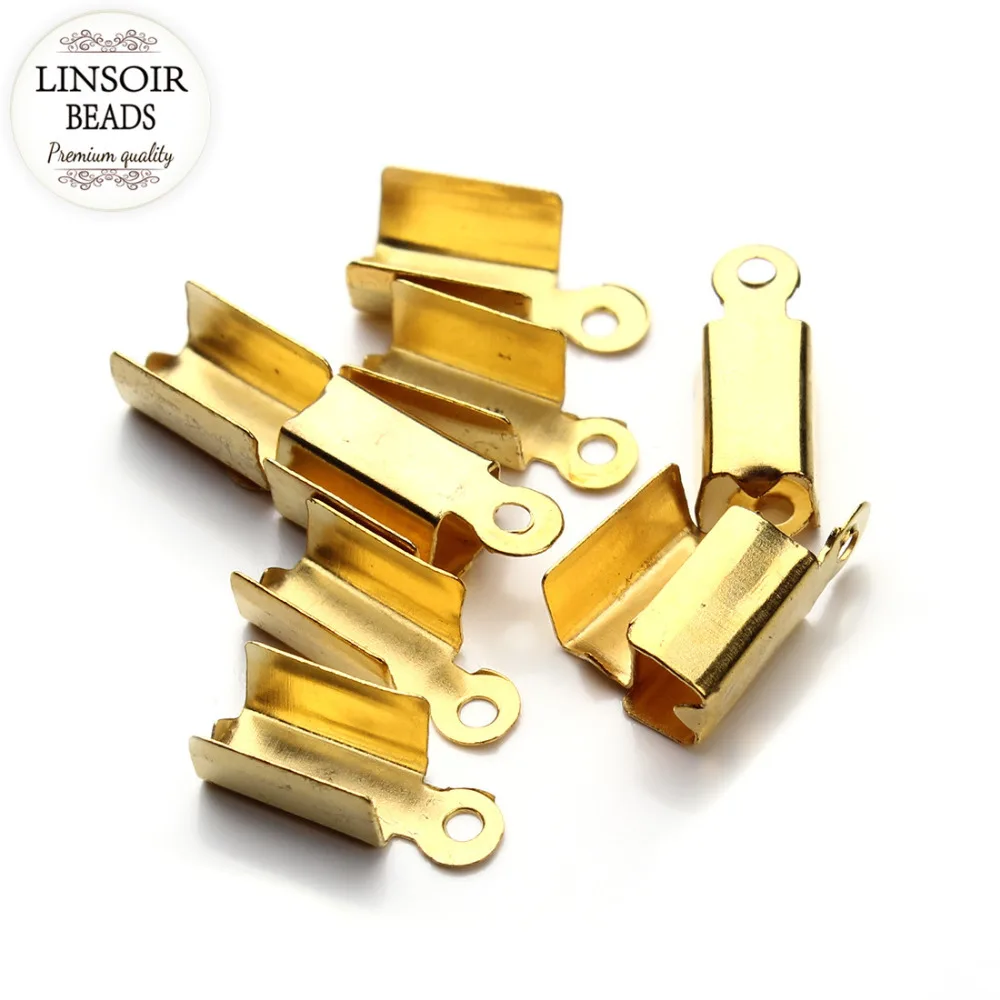 LINSOIR 200 шт./лот концевые колпачки для кожаного шнура застежки Обжимные бусины