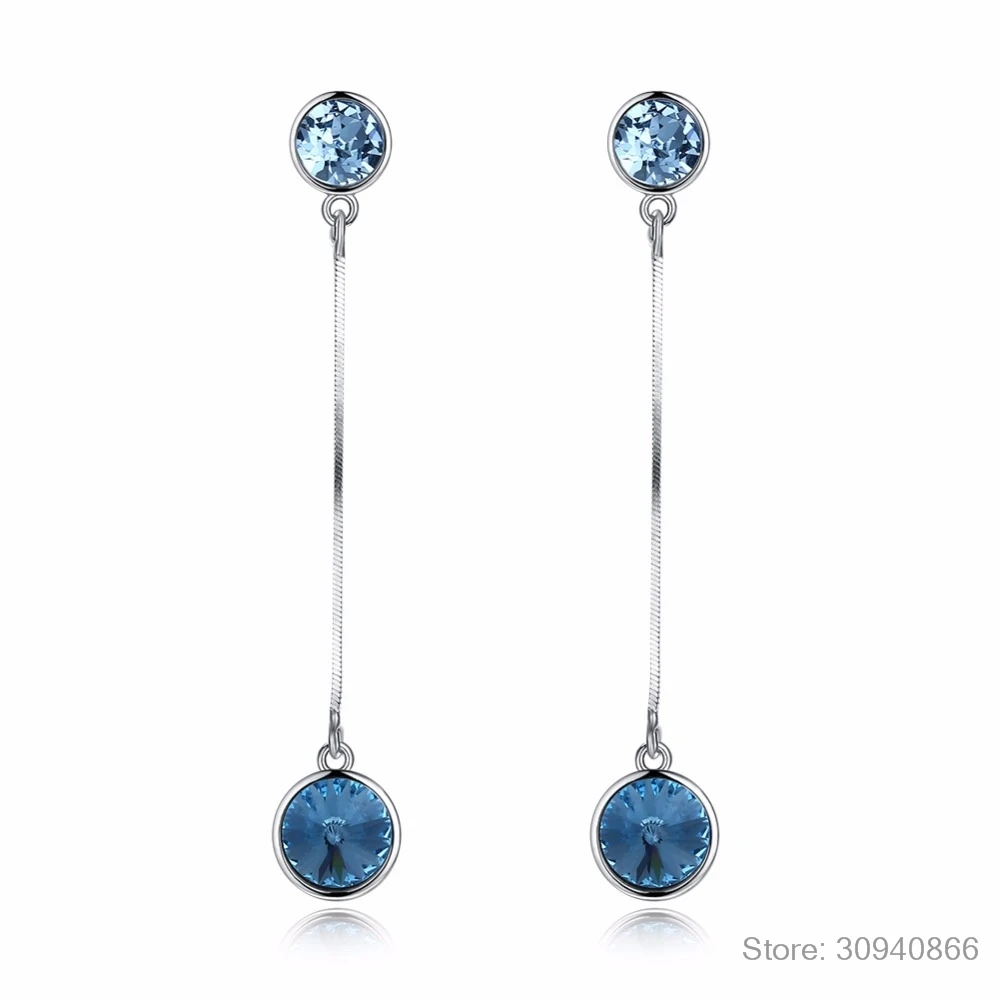 LEKANI,, синие кристаллы от SWAROVSKI, длинная цепочка, висячие серьги, S925 серебро, прекрасные серьги для женщин, свадебные подарки