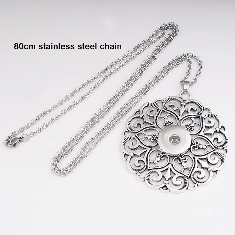 

NF5931 cross flower butterfly 18mm snap button Sweater chain 80cm stainless steel necklaces & pendants DIY Jewelry