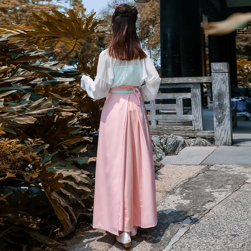 Женский танцевальный костюм Hanfu розового цвета с вышивкой для выступлений наряд