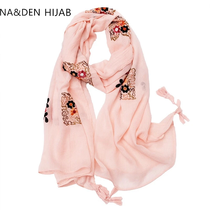 

Solid embroidered hijab cotton tassels women scarf/scarves wraps fashion Muslim foulard bandana 10pcs/lot fast shipping