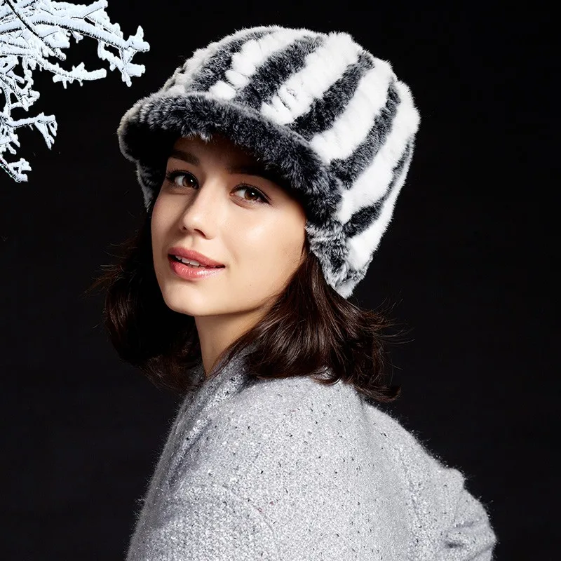 (TopFurMall) женские шапки с козырьком из натурального меха кролика Рекс зимние теплые