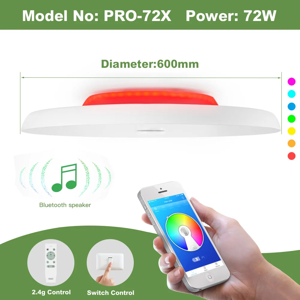 PRO Music Color72W Современные светодиодные потолочные лампы Домашний Светильник ing 25 Вт 36 Вт 52 Вт приложение Bluetooth музыкальный светильник для спальни умный потолочный светильник - Цвет корпуса: PRO Music Color72W