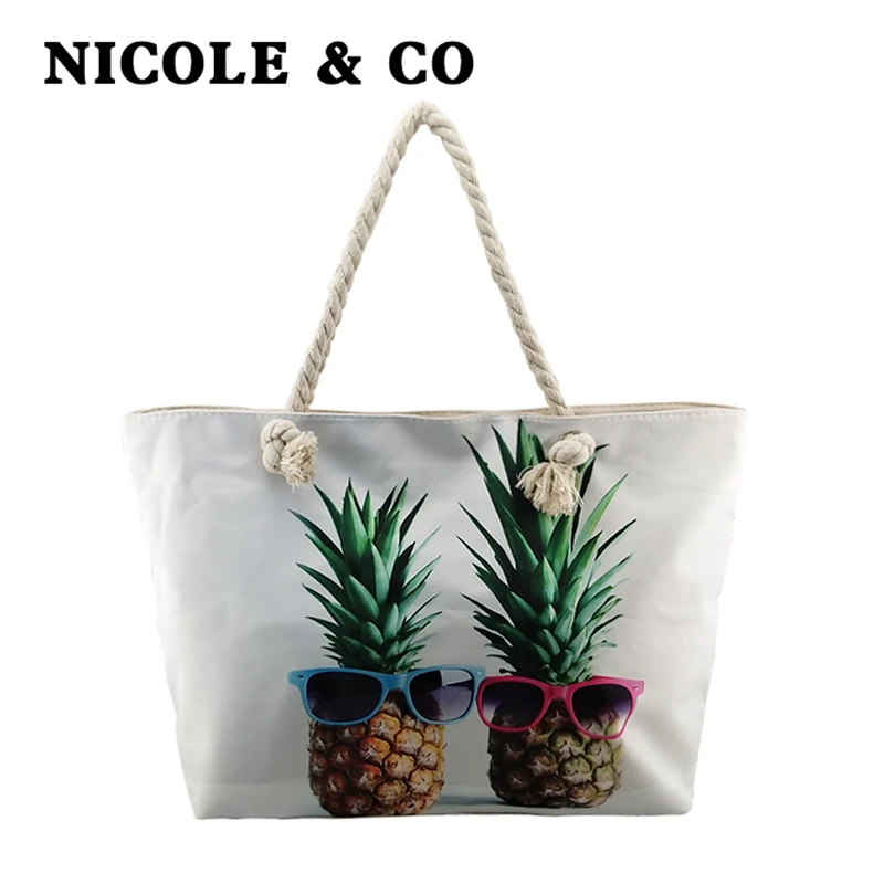 

NICOLE & CO Canvas Beach Tote Bag Female Travel Handbags Shoulder Bags Environmental Protection Shopping Bag
