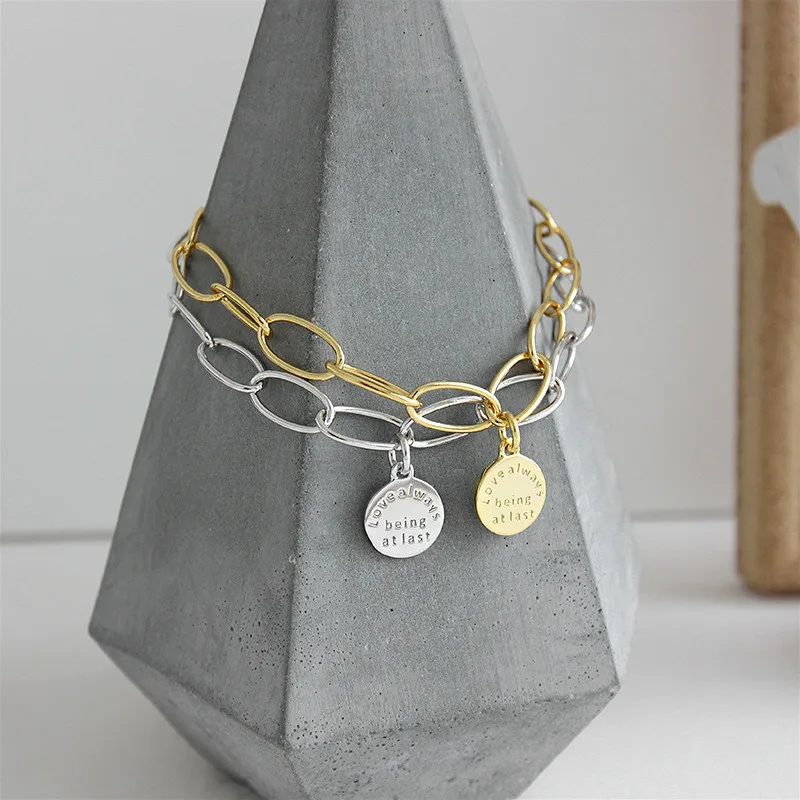 Flyleaf 18k золотые геометрические буквы круглые настоящие браслеты из стерлингового