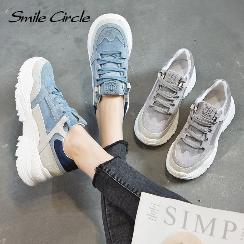 Smile Circle/2019 г. весенние замшевые кроссовки женская обувь на плоской подошве со