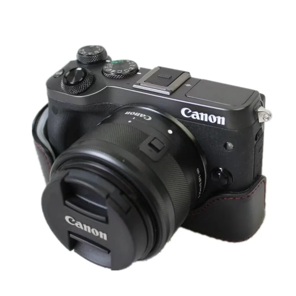 Pu Leather Half Body Camera Case For Canon EOS M6 EOSM6 EOSM 6 Bottom Bag Cover Open Battery | Электроника