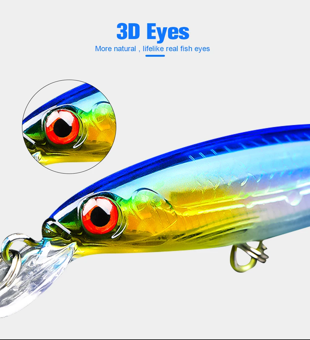 Fulljion 1 шт. рыболовные приманки поплавок гольян воблеры Crankbait искусственные жесткие приманки 3D глаза крючки с пером пластиковые Pesca приманки