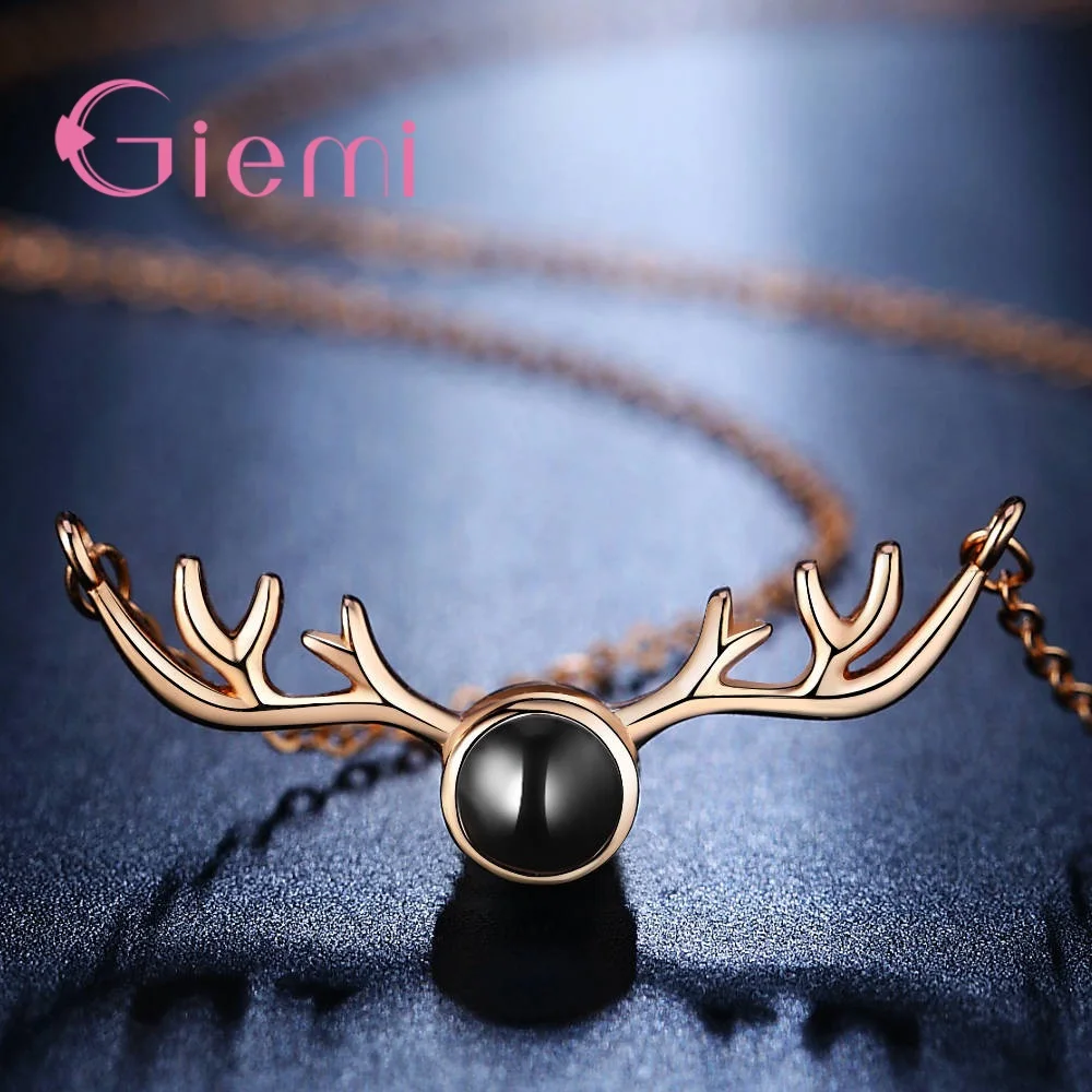 4 Styles CZ Stone Lucky Deer Horn Projection Necklace Rose Gold 100 Languages I Love You Elk Pendant Necklaces Christmas Gift | Украшения и