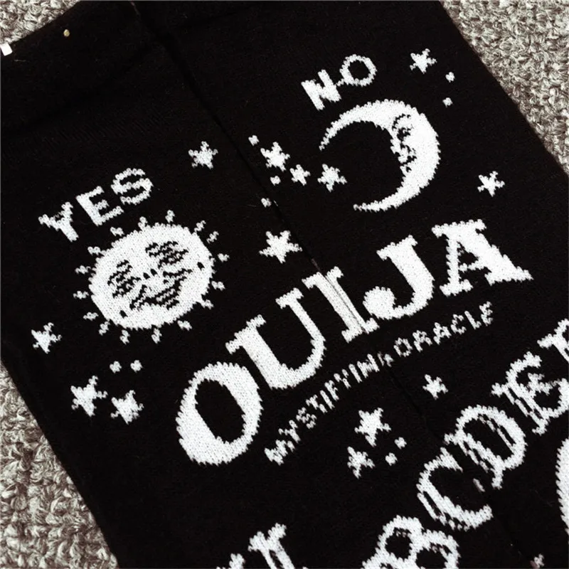 Free Shipping Thigh High Long Socks Women Ladies Black Color Over The Knee Fashion Letter Pattern Ouija Board  Rainbow Japanese