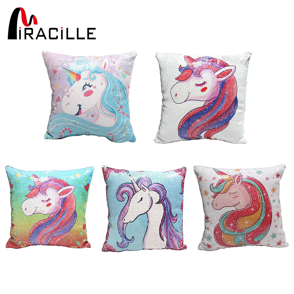Miracille Sequins Unicorn подушка для дивана квадратный Детский мультфильм DIY Реверсивный