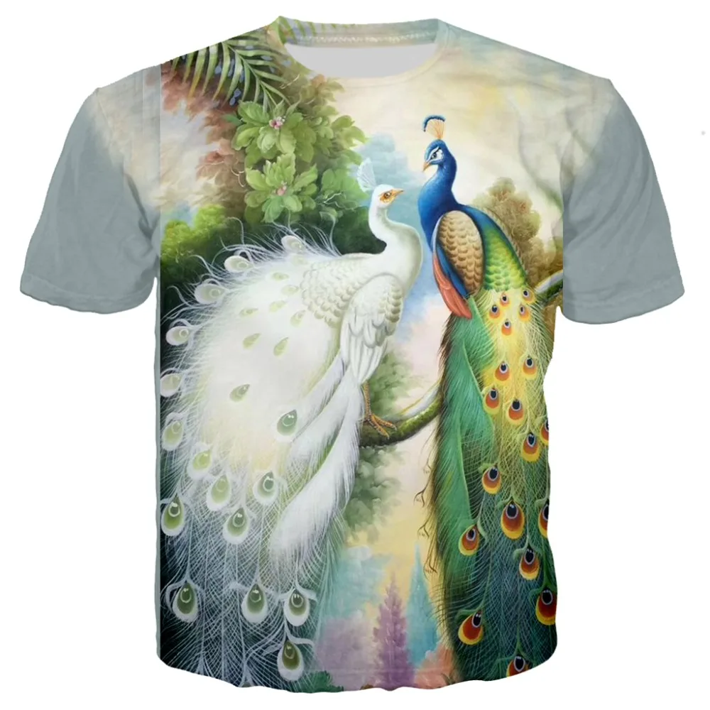 Camiseta con estampado de loro y pavo real para hombre y mujer, camisa con estampado 3d de flores, Hip Hop, ropa informal, 7XL