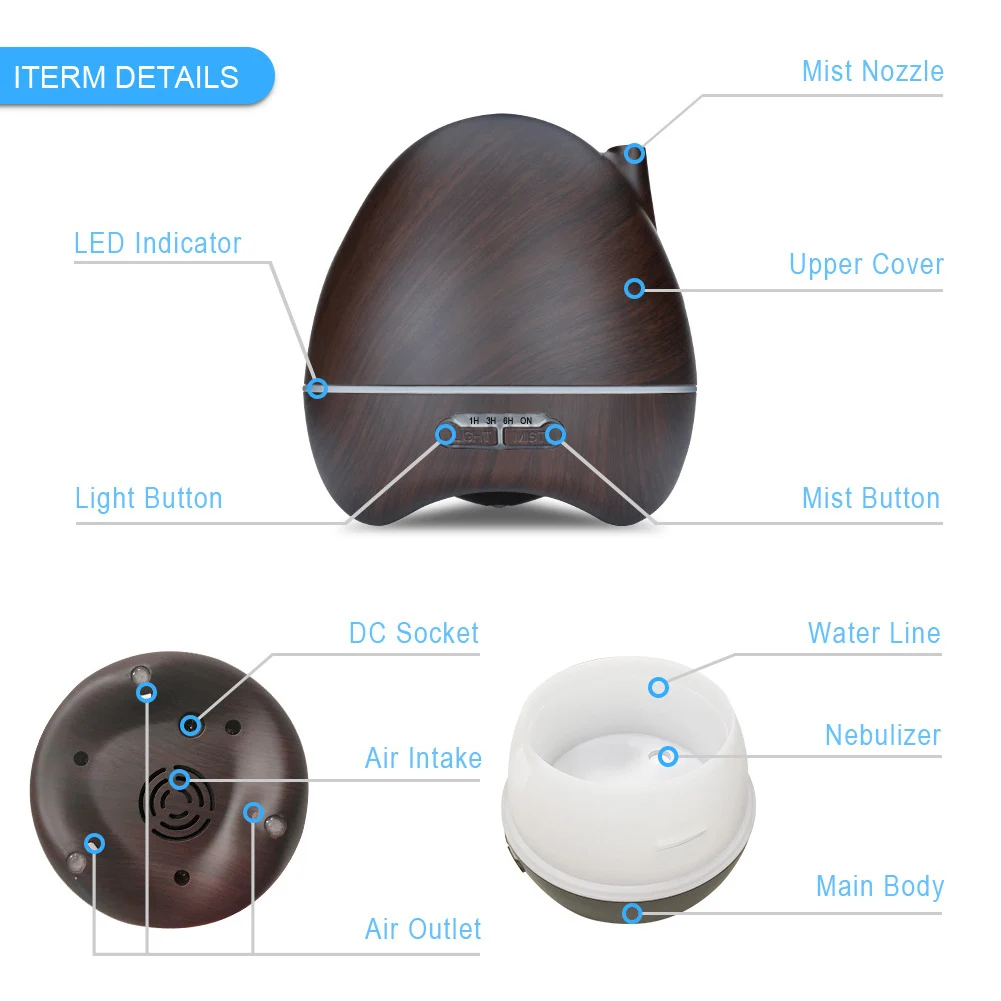 500ML Air Humidifier with Remote Control Essential Oil Diffuser Humidificador Mist Maker 7 shoothing LED Aroma Diffusor | Бытовая
