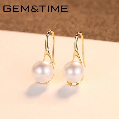 Gem& Time, 18K золото и розовое золото, серьги-капли для женщин, для свадьбы, помолвки, натуральный пресноводный жемчуг, Brincos AU750 E18011 - Цвет камня: 18K Gold