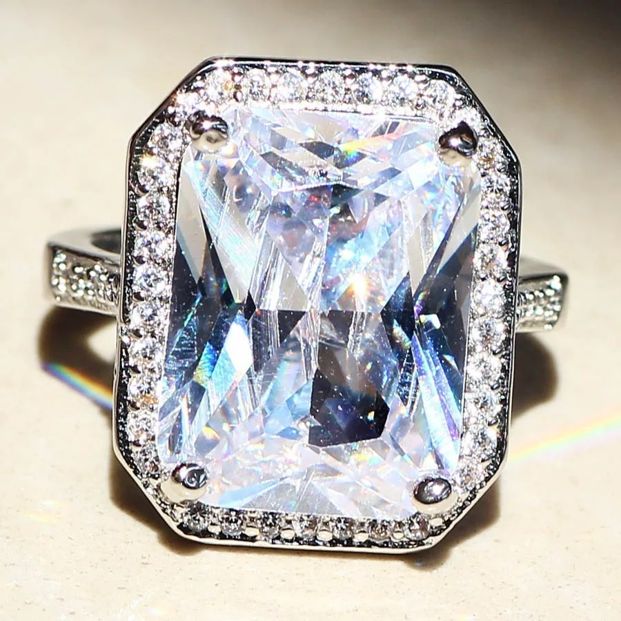 Серебро 925 пробы Стерлинговое натуральное кольцо с камнем квадратное Bizuteria Anillos ювелирные изделия для женщин Серебряные алмазные белые топазовые кольца серебряные украшения gümüş серебро 925 кулоны