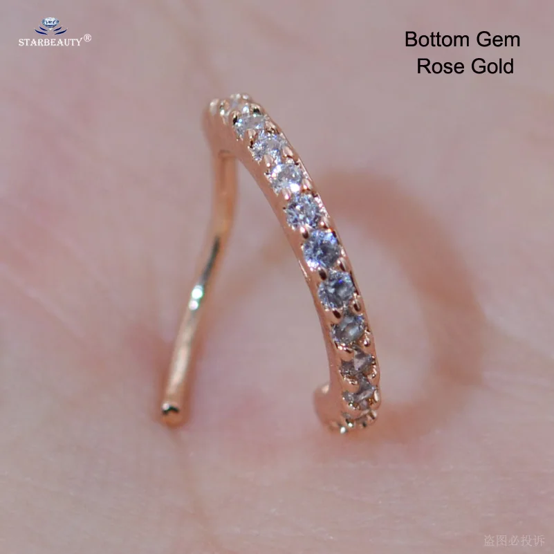 Bottom Rose Gold 1 шт. яркий драгоценный камень нос кольцо для козелка пирсинг спираль серьги перегородка кликер нос Имитация пирсинга пирсинг кольцо ухо обруч украшения для тела - Окраска металла: Bottom Rose Gold
