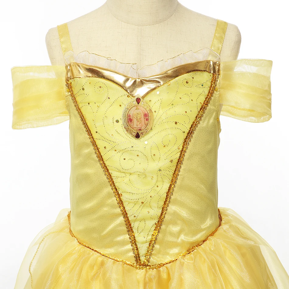 Роскошное платье Белль для девочек бальное с цветочным принтом на бретельках