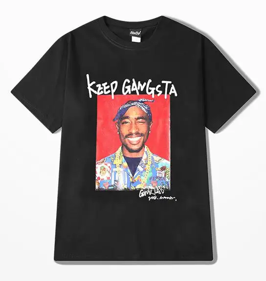 2pac Rap Футболка мужская высокая уличная летняя повседневная одежда с короткими рукавами Мужская футболка хип-хоп скейтборд Kanye West Coast Top Tee - Цвет: Black3