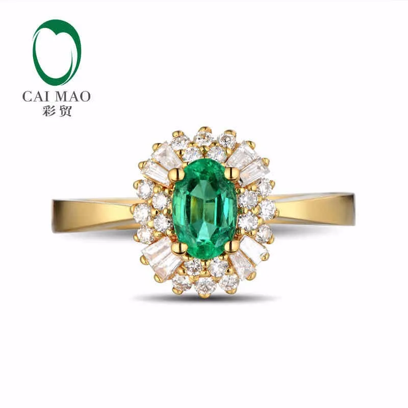 CaiMao 0.51ct натуральный изумруд 18KT/750 желтое золото 0.38ct полная огранка алмаз обручальное кольцо ювелирные изделия драгоценный камень