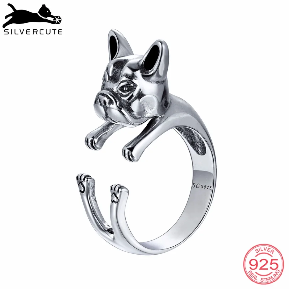 SILVERCUTE милая собака открытый палец кольцо для женщин ювелирные украшения 925 пробы