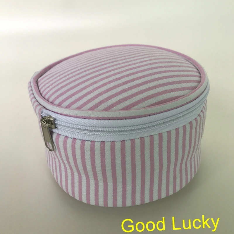 10pcs/lot good quality new arrival 4 colors seersucker round cosmetic bag accessories purse monogram makeup bags | Дом и сад
