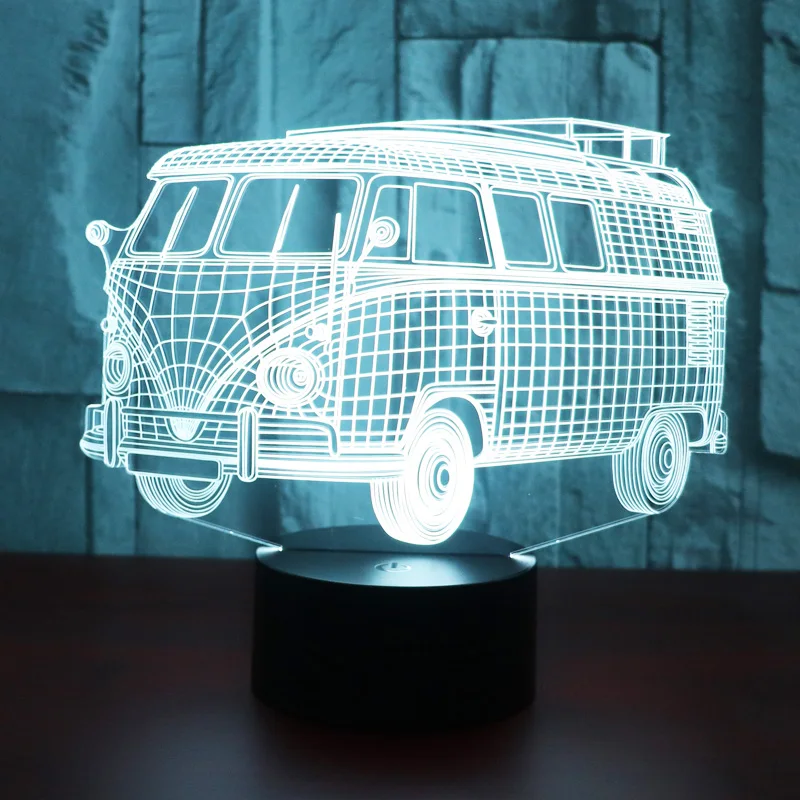 3D LED ночник автобус автомобиль с 7 видов цветов свет для украшения дома лампа