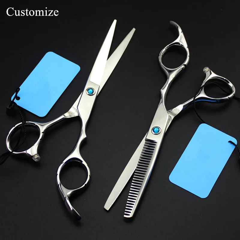 

Customize professional 6 inch gem cut hair salon scissors set cutting barber makas scissor Thinning shears hairdressing scissors