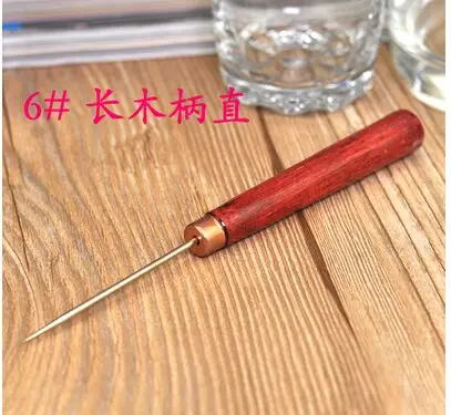 

2pcs/lot Awl Shoes&bags hole hook DIY Handmade Leather tool wooden handle cone needle repair needles