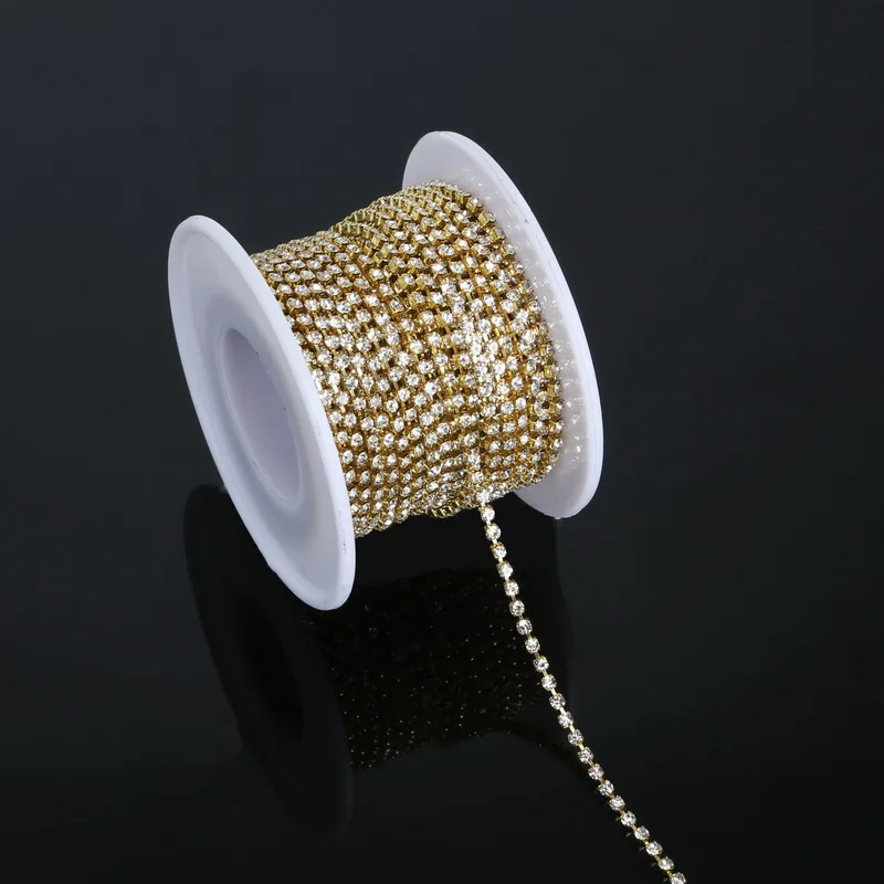 

Wholesale Price Rhinestone Clear Crystal AB SS6 SS10 SS12 Gold Color Chain DIY Craft Apparel Sew On Jewelry Accessory