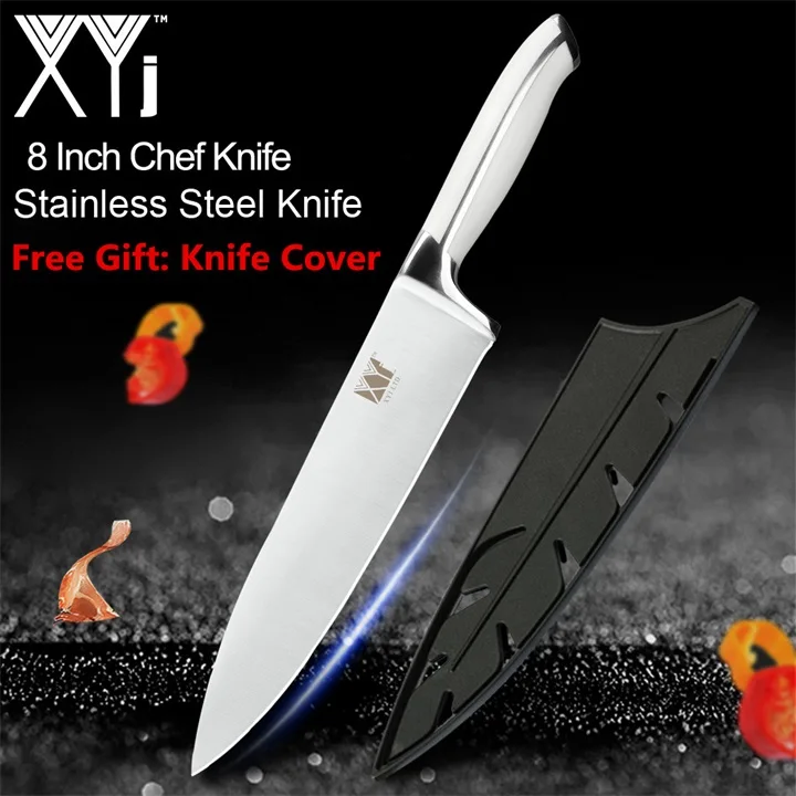 B.8 inch chef knife XYj поварской нож, кухонный нож, 8 дюймов, поварской нож N1, немецкий Высокоуглеродистый нож из нержавеющей стали, полная ручка, Бесплатный нож, крышка - Цвет: B.8 inch chef knife