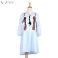 lace up mini dress geometric pattern embroidery casual lady dress lantern sleeve slim pleated dress
