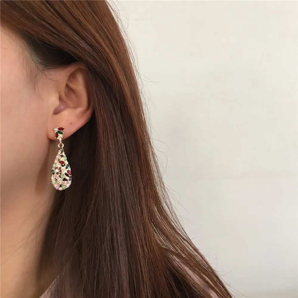 F/W новое поступление великолепные С Покрытием золотого цвета красочные каменная Подвеска Серьги-капли для женщин pendientes mujer moda драгоценные камни