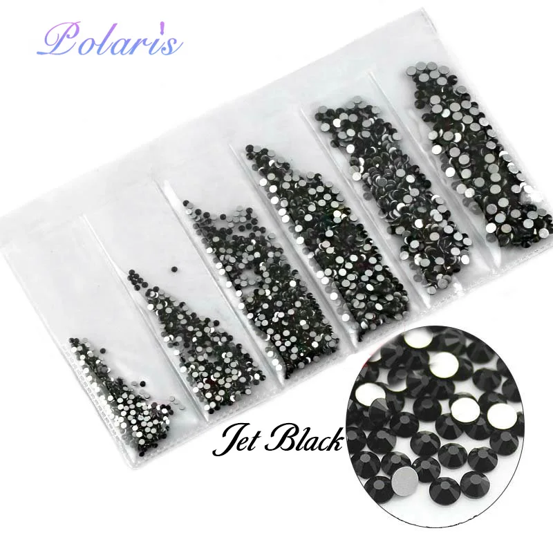 Jet Black Polairs блестящее стекло SMC 6 разных размеров стразы с плоской задней частью без горячей фиксации для шитье стразами ткань для одежды Стразы для дизайна ногтей камень - Цвет: Jet Black