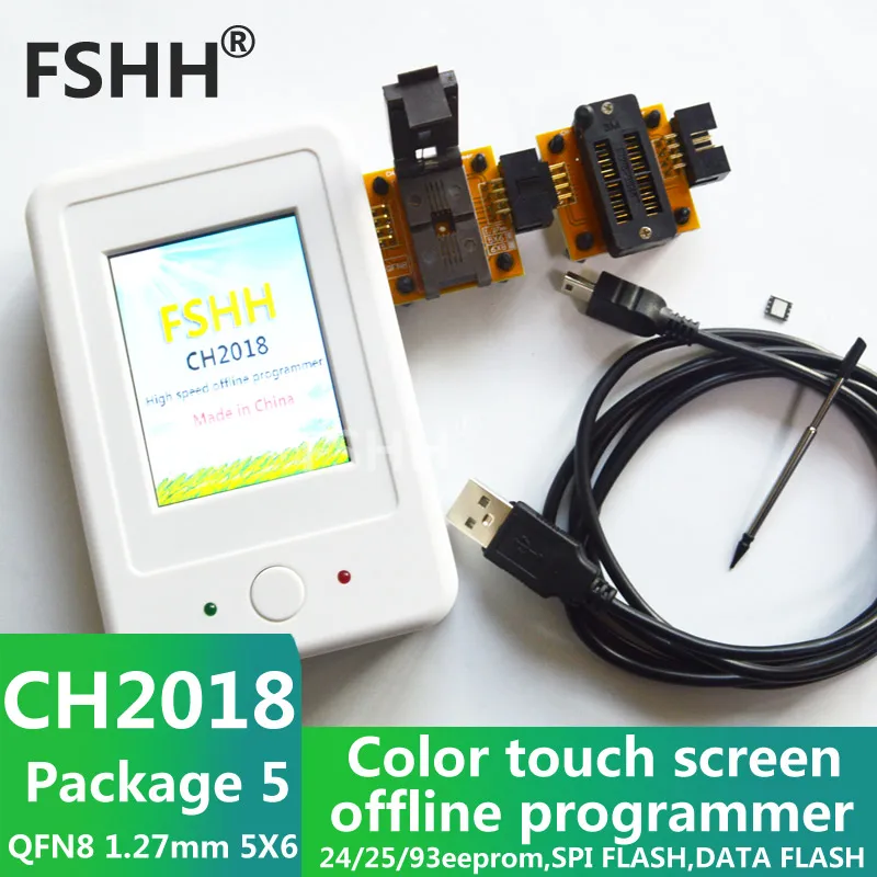 CH2018 Color screen offline programmer SPI programmer 24/25/93EEPROM DATA SPI FLASH with 5*6mm QFN8 DFN8 MLP8 WSONsocket adapter