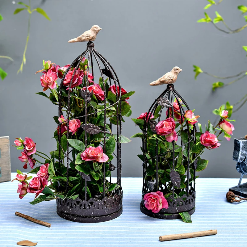 2 комплекта розы черная железная клетка для птиц корзина настольные искуственные