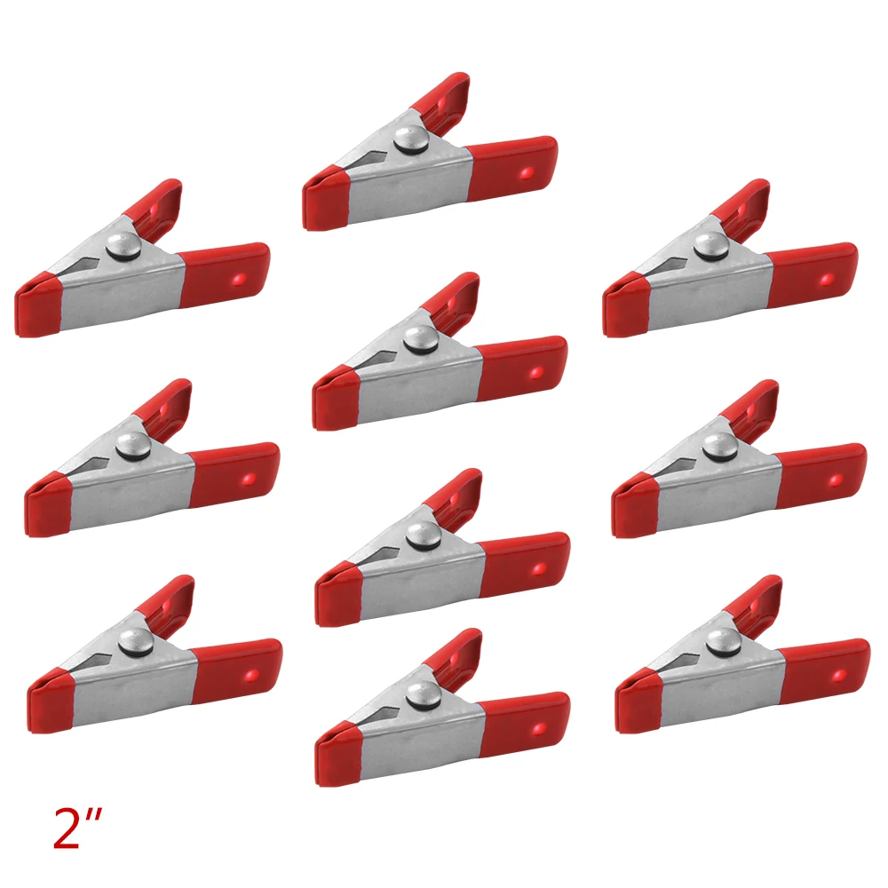 10pcs 2" Mini Metal Heavy Duty Spring Clamps Crocodile Clip Red Plastic Tips Tool Clips Grip Holder HT395 | Обустройство дома